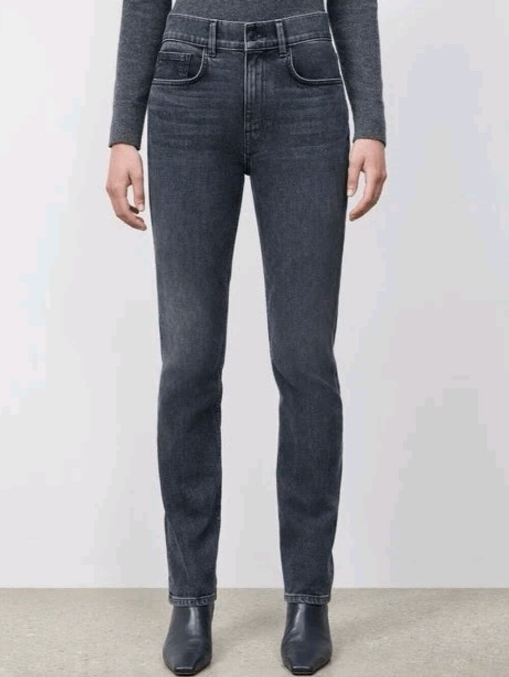 Lafayette 148 New York Reeve High Rise Slim Straight Jeans Size 31 Gray Black